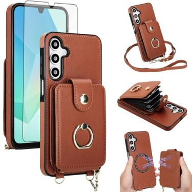 Imagem de Capa de telefone para Samsung Galaxy A16 5G/4G capa carteira magnética e protetor de tela anel suporte transversal alça de cordão compatível com bloqueio MagSafe RFID A 16 16A SM-A166U para mulheres