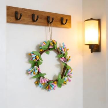Imagem de 1 guirlanda de ovos decorativos de Páscoa – guirlanda artificial de porta de primavera e guirlanda floral de verão para casa de fazenda, casamento, varanda, decoração de casa de parede interna e