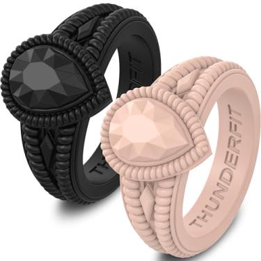 Imagem de ThunderFit Anéis de silicone para mulheres, alianças de noivado de borracha de pera 13,5 mm de largura 5,5 mm de espessura - pacote variado de 1/2/3, 12.5 - 13 (21.6mm), Silicone, Sem pedra preciosa