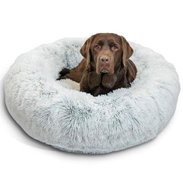 Imagem de Best Friends by Sheri The Original Calming Donut Cama para gatos e cães em pele de penugem grande, 91,44 cm x 91,44 cm em geada, zíper removível, lavável na máquina (DNT-SHG-FRS-3636-VP)