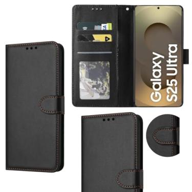Imagem de Capa Carteira em Couro Compatível Samsung Galaxy S25 Ultra Flip Case Premium com Porta Cartões, Preto