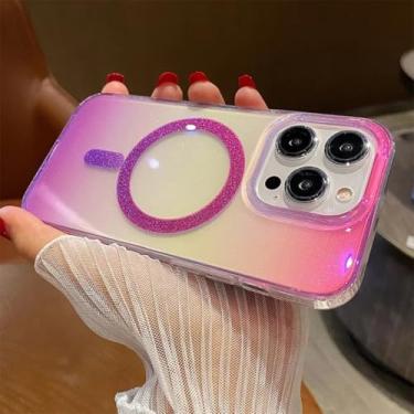 Imagem de Capa Aurora Glitter para iPhone 15 14 13 16 Pro Max Plus 12 11, capa acrílica transparente com efeito degradê e cores vibrantes (para iPhone 13/Rosa Vermelho)