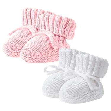 Imagem de Fangool Sapatos para recém-nascidos | Botas de bebê de malha macia | Um abraço suave para pés pequenos | Sapatos infantis quentes, aconchegantes e leves para meninos e meninas, Branco e rosa, 0-6