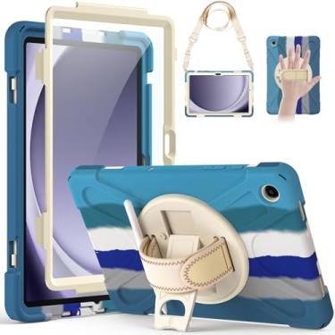 Imagem de Gerutek Capa para Samsung Galaxy Tab A9+/A9 Plus 11 polegadas 2023, proteção total contra quedas, à prova de choque, com protetor de tela, suporte giratório de 360°, alça de mão/ombro, suporte para