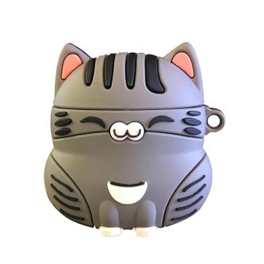 Imagem de Capa MC Fashion para AirPods Pro, linda capa de silicone 3D Ginger Cat à prova de choque com mosquetão compatível com AirPods Pro/Pro 2 (cinza)