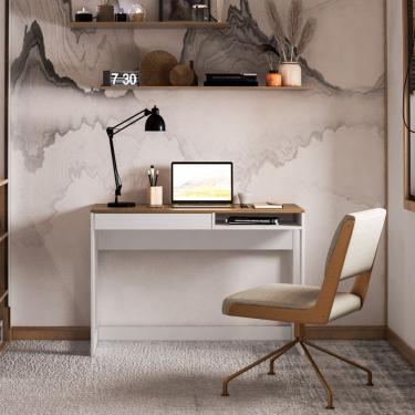 Imagem de Escrivaninha Mesa Para Escritório 1 Gaveta 1 Nicho Rocklin Elaborat Design Branco/aveiro