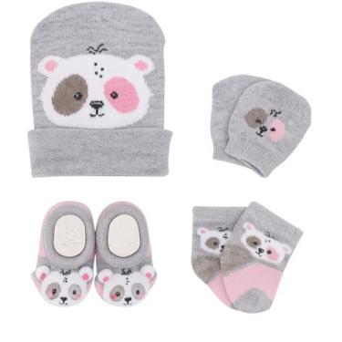 Imagem de Kit 4 Peças Fofurinha Recém Nascidos Com Touca Luva e Meia Meia 3D Beb