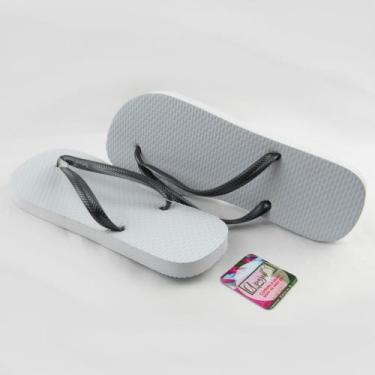 Imagem de 10 pares de chinelos de borrachas tipo Havaiana, Branco, Tira preta, 3
