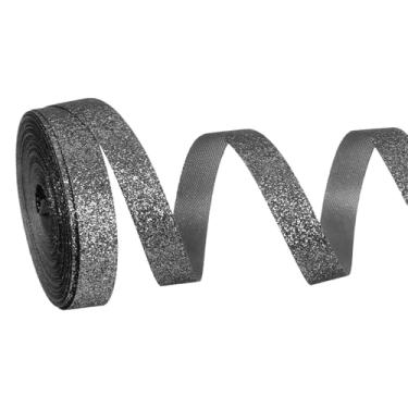 Imagem de PATIKIL Rolo de fita de glitter metálico, rolos de tecido de embrulho de presente de borda única para artesanato, buquê de casamento, festa de casamento, decoração de Natal, cinza escuro