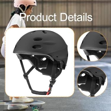 Imagem de UGPLM Capacete infantil com fivela ajustável para ciclismo de estrada, ideal para crianças que andam de bicicleta e skate, Preto