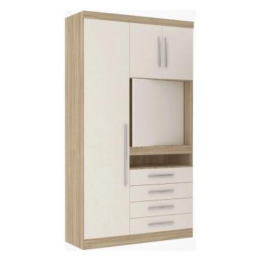 Imagem de Guarda Roupa Solteiro 129 Cm 3 Portas 4 Gavetas Com Painel Giratório Para Tv Master Luciane Móveis