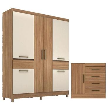 Imagem de Cômoda Montevidéu E Guarda Roupa Casal Mauá Amêndola Off White - Demóbile