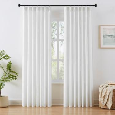 Imagem de Cortinas de linho plissadas com 224 cm de comprimento para sala de estar e quarto, cortinas brancas semitransparentes para decoração de casa, cortinas texturizadas de linho sintético para quarto de