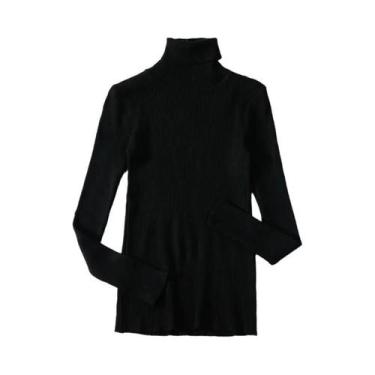 Imagem de Suéter Feminino De Gola Alta Preto, Moda De Inverno, Malha Elástica, T