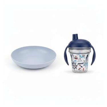 Imagem de Kit Alimentação para Bebês e Crianças,Alimentação Infantil – Prato e Copo com Bico (Azul)