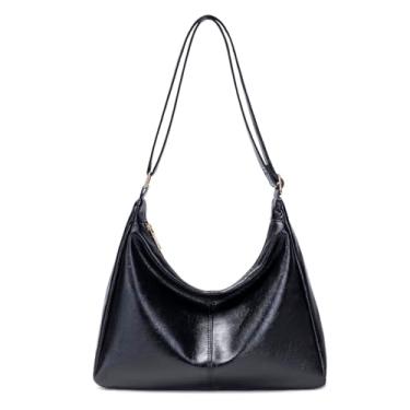 Imagem de Bolsa Hobo feminina dobrável de couro vegano, carteira de ombro inclinada multidirecional e sacola, bolsa de grande capacidade, Preto