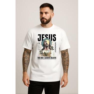Imagem de Camiseta Masculina Estampa Jesus Camisa Cristã Visual Sóbrio Mensagem 