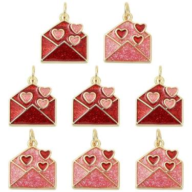 Imagem de UR URLIFEHALL 8 peças, 2 cores, latão, esmaltado, amuletos de coração banhado a ouro 18 K com anel de salto para fazer joias, artesanato faça você mesmo