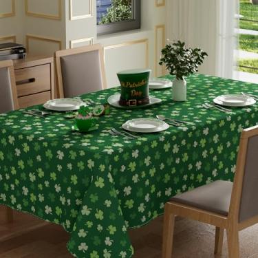Imagem de XCHI Toalha de mesa retangular para o Dia de São Patrício Green Shamrocks Toalha de mesa lavável para decoração de festa em casa 152 x 300 cm