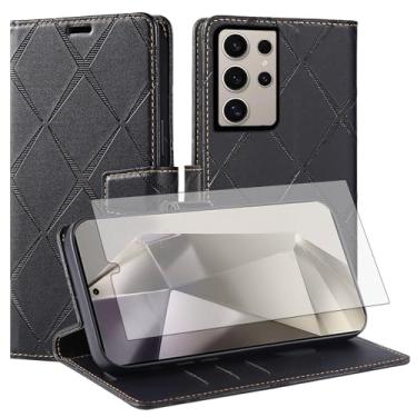 Imagem de Asuwish Capa de celular para Samsung Galaxy S24 Ultra 5G Capa carteira com protetor de tela de vidro temperado PU couro sintético flip porta-cartão de crédito com suporte para celular S24Ultra 24S S