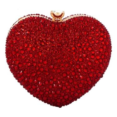 Imagem de Hoce Linda bolsa de mão feminina em formato de coração, mini strass, para festa de casamento, Vermelho