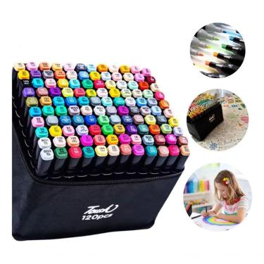 Imagem de Conjunto Canetas Marcador Permanente Ponta Dupla 120 Cores