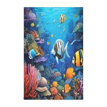 Imagem de Wassud Toalhas de cozinha coloridas de recife de peixe toalhas de prato de cozinha 1 pacote panos de prato macios com laço para pendurar toalha de mão de secagem rápida super absorvente toalhas de chá