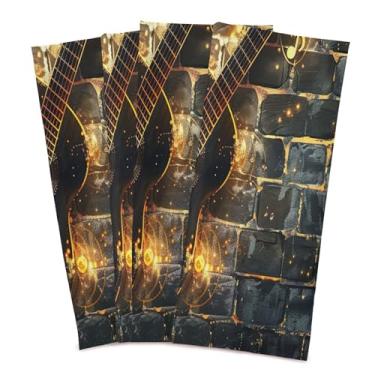 Imagem de Wassud Toalhas de cozinha de guitarra preta panos de prato de cozinha pacote com 4 panos de prato macios com laço para pendurar toalha de mão super absorvente de secagem rápida toalhas de chá de mesa