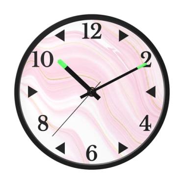 Imagem de STAYTOP Lindo relógio de parede de LED com textura de mármore rosa claro para quarto com brilho noturno, relógios de parede silenciosos de 30 cm para decoração de sala de estar, controle de som