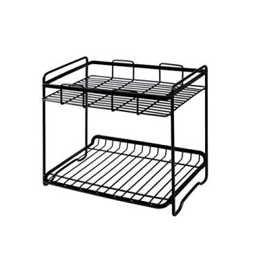 Imagem de Rack de drenagem preto escorredor de pratos de cozinha caixa de armazenamento de utensílios de mesa rack de armazenamento de ferro duplo rack de drenagem garrafa de tempero rack de tempero caixa de