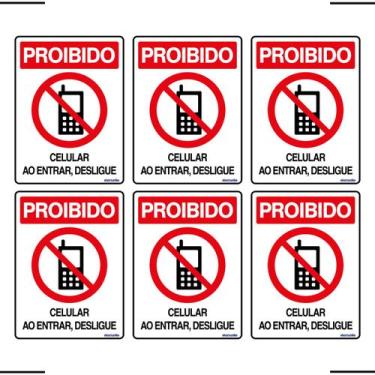 Imagem de Combo 6 Placas De Sinalização Proibido Celular Ao Entrar Desligue 15x2