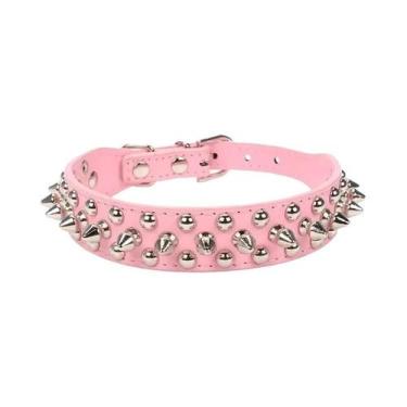 Imagem de Coleira Ajustável De Couro PU Com Rebites E Espinhos Para Cães E Gatos