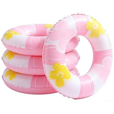 Imagem de Boia de piscina grande de tubo inflável de 4 peças para adultos, tubo interno, anéis de natação, espreguiçadeira, boia para festa na piscina e verão (flor-rosa)