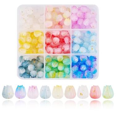 Imagem de Cheriswelry 180 peças de contas de flor de acrílico coloridas florais soltas contas espaçadoras contas de pulseira de botão de flor 9 x 8,5 mm para o dia dos namorados fazer joias colar de brincos DIY