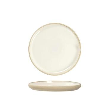 Imagem de Esmalte de cerâmica placa redonda de cor sólida estilo nórdico fresco e simples utensílios de mesa cinza 19,3 cm