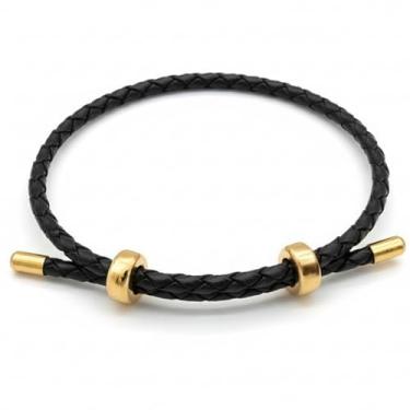 Imagem de Pulseira de couro trançado de aço inoxidável banhado a ouro 18 K para mulheres e homens - Pulseira ajustável de couro bovino genuíno - Joia minimalista da amizade boêmia, presente, One Size, Couro