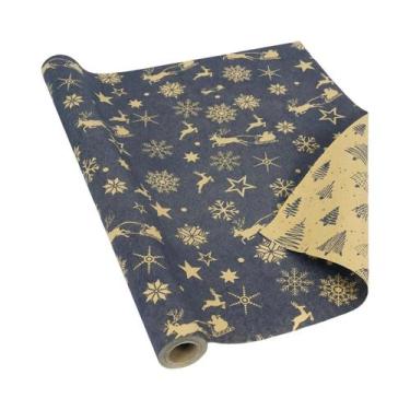 Imagem de Papel De Embrulho Vintage Azul Marinho Marrom Kraft Para Natal, Rolo D