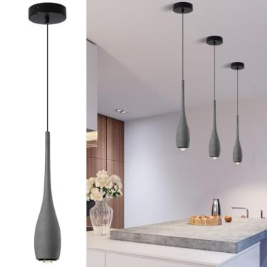 Imagem de ADCTHOME Luminária pendente preta para ilha de cozinha, luminária pendente de concreto com lente LED, pequena e moderna industrial pendurada para pia, bar, sala de jantar, cabeceira (pacote com 2)