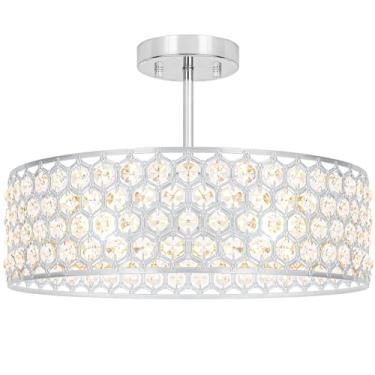 Imagem de Lxybcce Luminária de teto de cristal cromado - Lustre de teto moderno para cozinha, lustre de prisma deslumbrante para quarto, banheiro, sala de jantar, 5 luzes, 40,6 cm