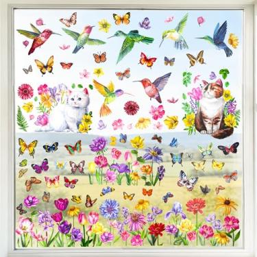 Imagem de Adesivos de janela de flores para janelas de vidro borboleta, 88 peças de decorações de primavera, 10 folhas florais adesivos de janela decalques para casa, escritório, espaço interno