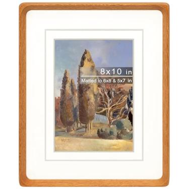 Imagem de Gdfmsc Porta-retrato 20 x 25 cm com tapete para 13 x 17 x 20 cm, canto arredondado feito à mão de madeira teca natural com vidro verdadeiro, moldura de parede e mesa para galeria de fotos vertical ou