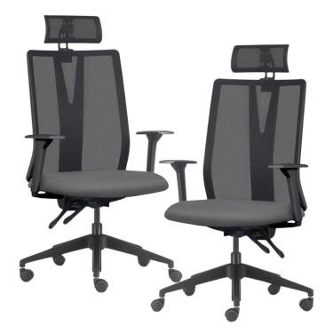 Imagem de Kit 2 Cadeiras Escritório Giratória Presidente Flow F02 Base Preta Crepe Grafite - Lyam Decor