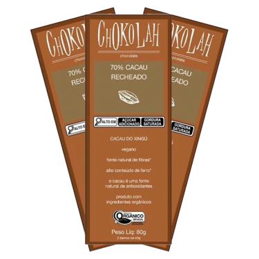 Imagem de Kit 3X: Chocolate 70% Cacau Recheado Orgânico CHoKolaH 80g