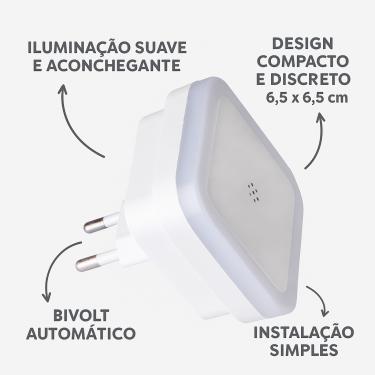 Imagem de Luz Noturna LED Quadrada Bivolt – Branca Suave p/ Quarto e Corredor
