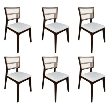 Imagem de Kit 6 Cadeiras De Jantar Tela Premium Madeira Maciça Manuela Branco Facto Castanho