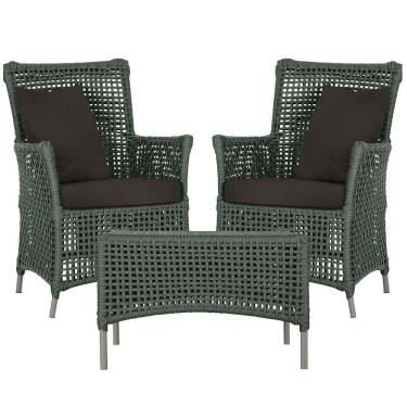 Imagem de 2 Poltronas E 1 Mesa Igapó Alumínio Fendi Corda Náutica E9 Verde