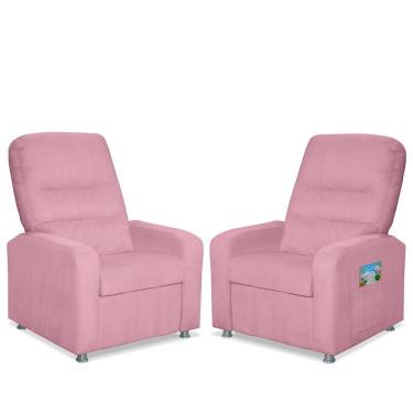 Imagem de Kit 02 Poltrona Do Papai Reclinável Confortável Suede Rosa Bebê