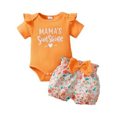 Imagem de Conjunto De Verão Para Menina Recém-Nascida Em Algodão Com Faixa Na Ca
