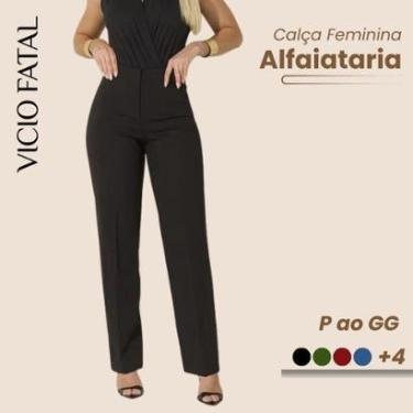 Imagem de Calça Feminina de Alfaiataria Reta Calça Social Básica Leve Fecho Discreto Elegante Cintura Alta-Feminino