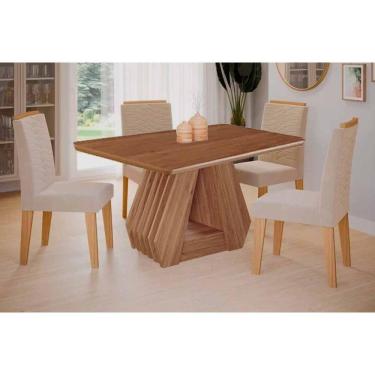 Imagem de Conjunto: Mesa De Cozinha ágata Tampo Madeirado 130x80cm E 4 Cadeiras Clarice Cinamomo - Carvalho-linho Bege - Cimol
